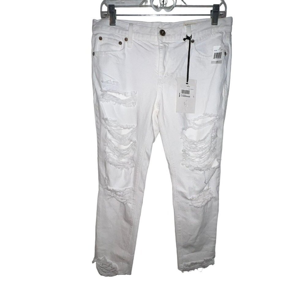 PISTOLA WOMEN WHITE OUT RIPPED DESTROYED CROP RAW HEM JEANS STYLE P8641-WH SZ 27